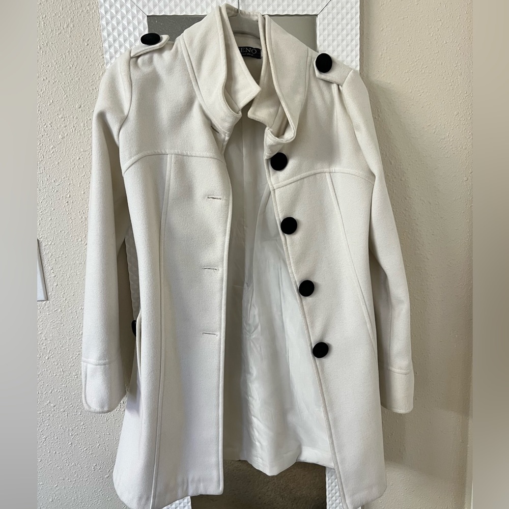 Elegant Cream Coat with Black Buttons